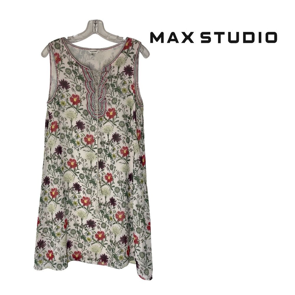 MAX STUDIO Lace Up Boat Neck Dress